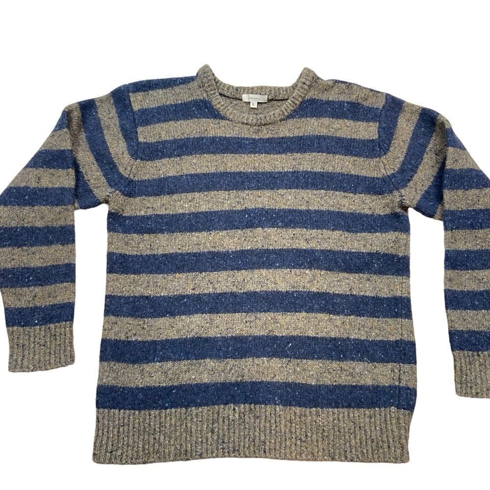 Men’s Oliver Ridley Brand Blue and Brown‎ Striped Sweater Wool Alpaca Blend L